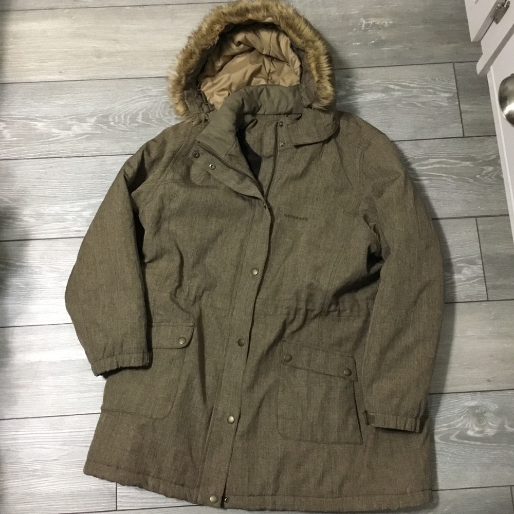 Lands End Insulated Removable Hood Zip Snap Closure Winter Parka Coat XL
